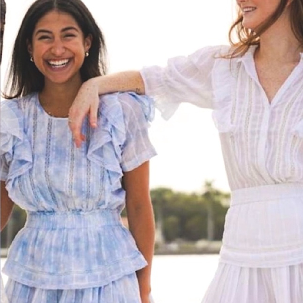 Erica Wilson Nantucket Jaja Ruffle Top blue tie dye